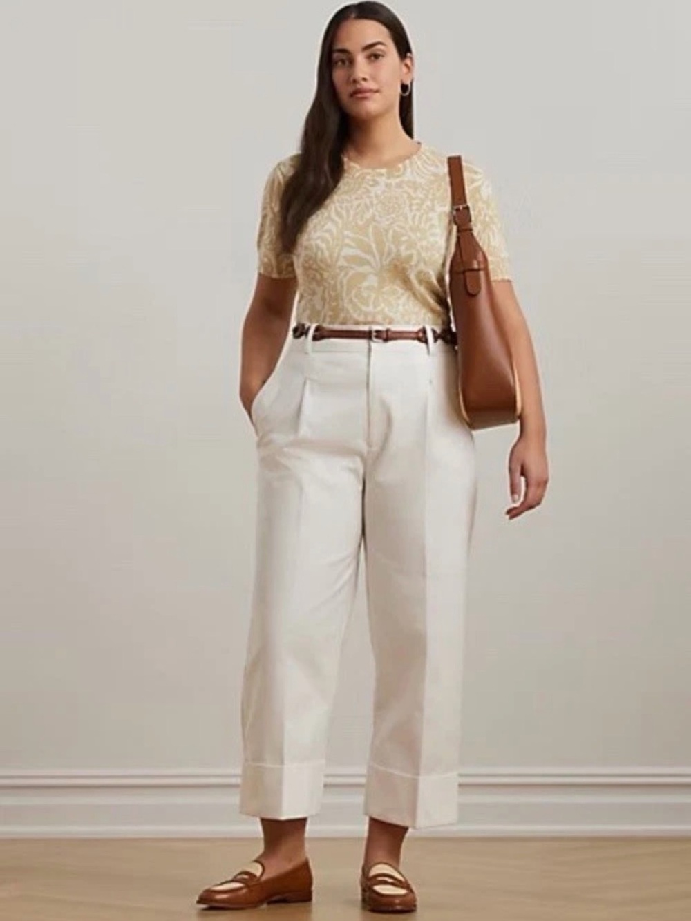 Ralph Lauren Cream and Light Yellow Floral Short-Sleeve Sweater